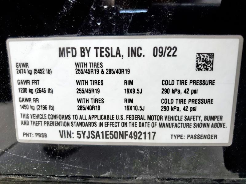 5YJSA1E50NF492117 Tesla MODEL S