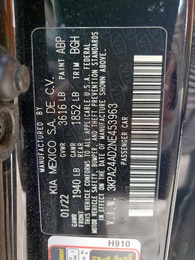 3KPA24AD2NE453963 KIA RIO LX