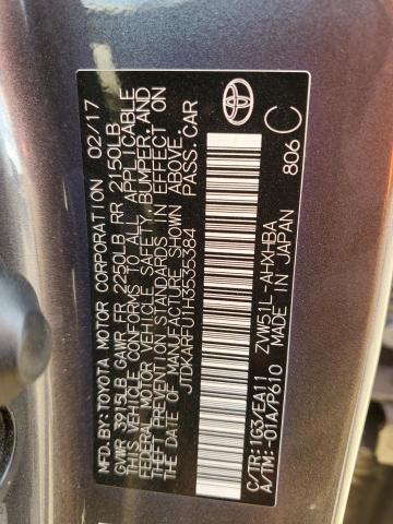JTDKARFU1H3535384 Toyota Prius