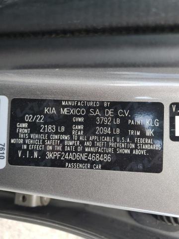 3KPF24AD6NE468486 KIA FORTE FE
