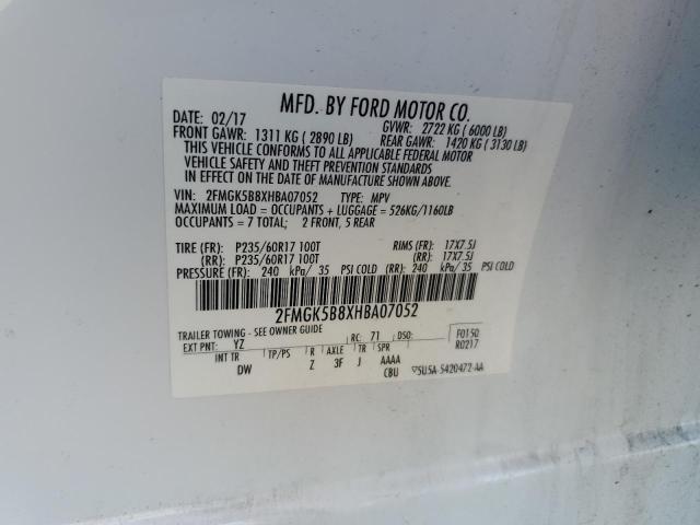2FMGK5B8XHBA07052 Ford 2017