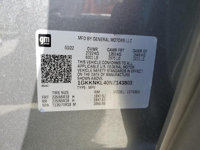1GKKNKL40NZ143803 GMC ACADIA SLE