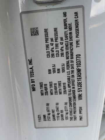 5YJ3E1EA5NF103770 Tesla 2022