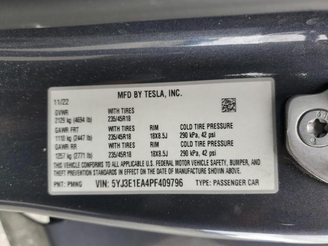 5YJ3E1EA4PF409796 Tesla MODEL 3