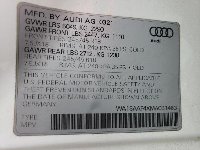 WA18AAF4XMA061463 Audi 2021