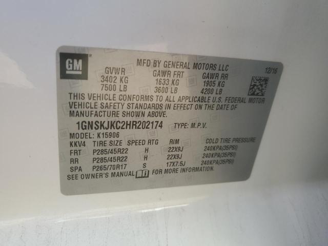 1GNSKJKC2HR202174 Chevrolet l83 - sidi: spark ignited direct injection, vvt: variable valve timing, afm, e85 max, alum
