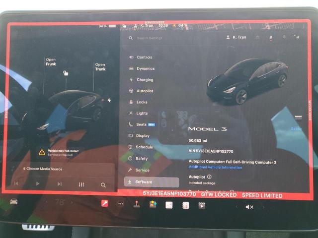 5YJ3E1EA5NF103770 Tesla 2022