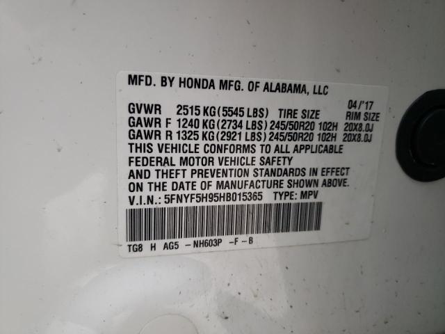 5FNYF5H95HB015365 Honda PILOT TOUR