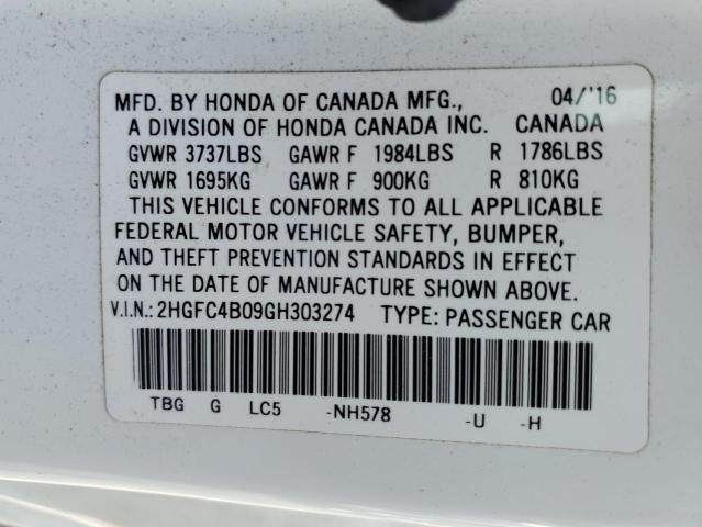 2HGFC4B09GH303274 Honda Civic Lx