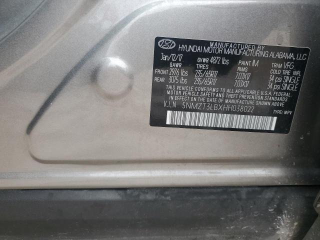 5NMZT3LBXHH038022 Hyundai SANTA FE S