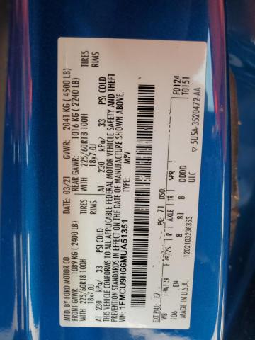 1FMCU9H66MUA51351 Ford ESCAPE SEL