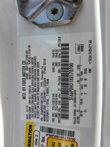 3FA6P0HD1KR170700 Ford FUSION SE