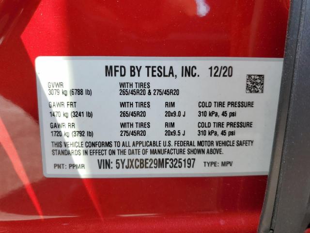 5YJXCBE29MF325197 Tesla 2021