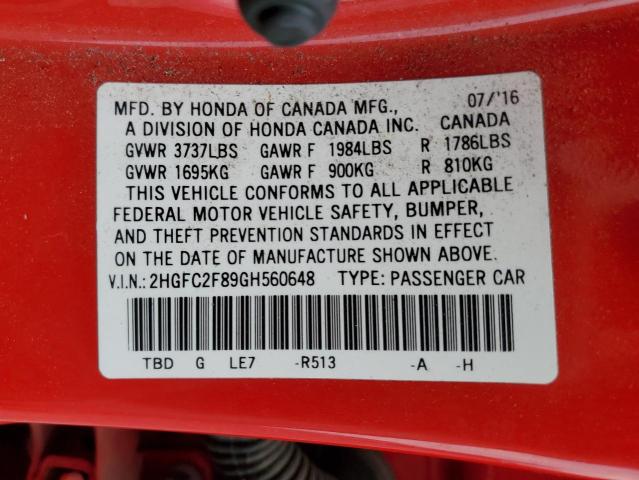 2HGFC2F89GH560648 Honda CIVIC EX