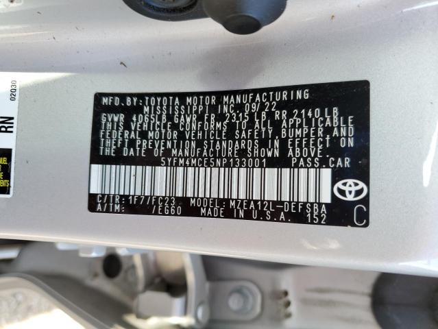 5YFM4MCE5NP133001 Toyota COROLLA SE