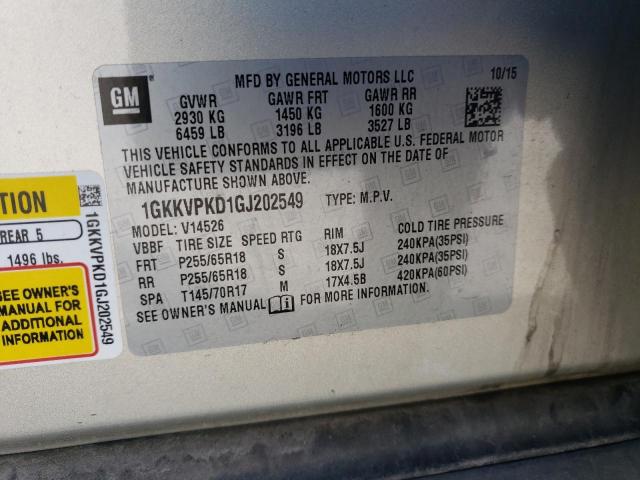 1GKKVPKD1GJ202549 GMC ACADIA SLE