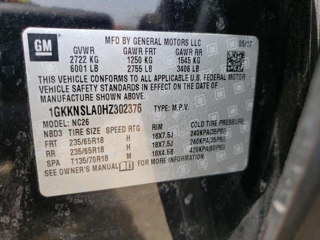 1GKKNSLA0HZ302376 GMC ACADIA SLE