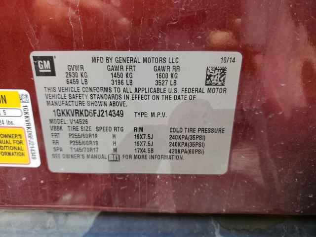 1GKKVRKD6FJ214349 GMC Acadia Slt-1
