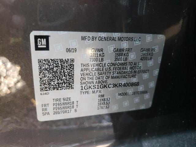 1GKS1GKC3KR400868 GMC Yukon Xl C1500 Slt