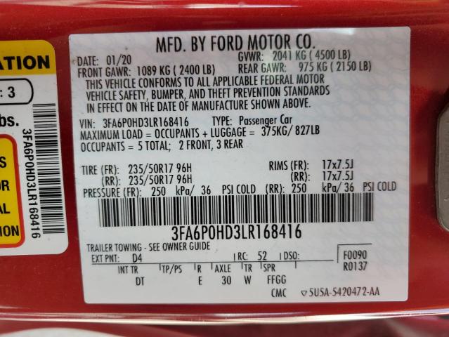 3FA6P0HD3LR168416 Ford FUSION SE