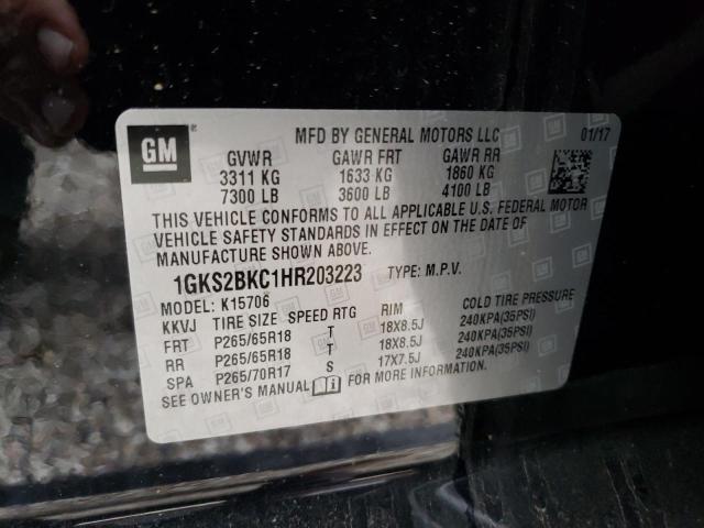 1GKS2BKC1HR203223 GMC YUKON SLT