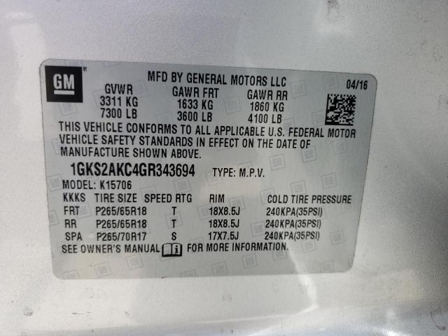 1GKS2AKC4GR343694 GMC YUKON SLE
