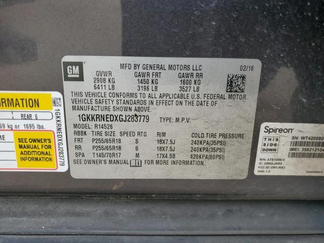 1GKKRNEDXGJ283779 GMC ACADIA SLE