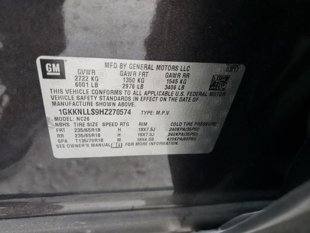 1GKKNLLS9HZ270574 GMC ACADIA SLE