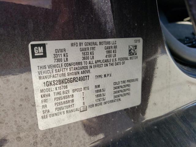 1GKS2BKC6GR249077 GMC YUKON SLT