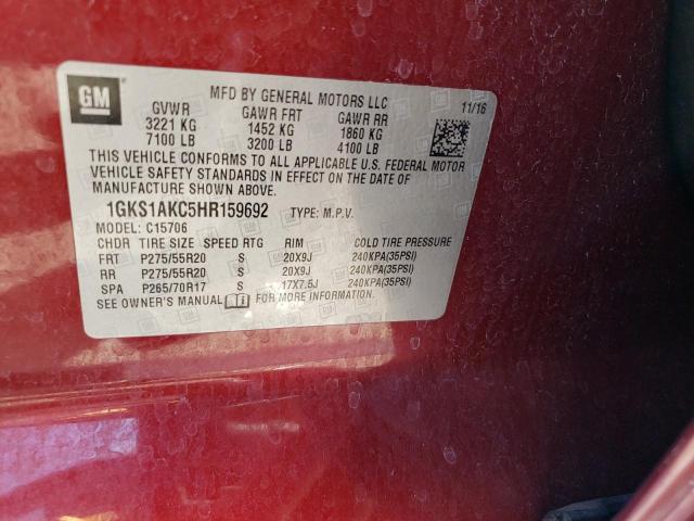 1GKS1AKC5HR159692 GMC YUKON SLE