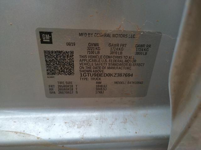 1GTU9BED0KZ387694 GMC Sierra K1500 Sle