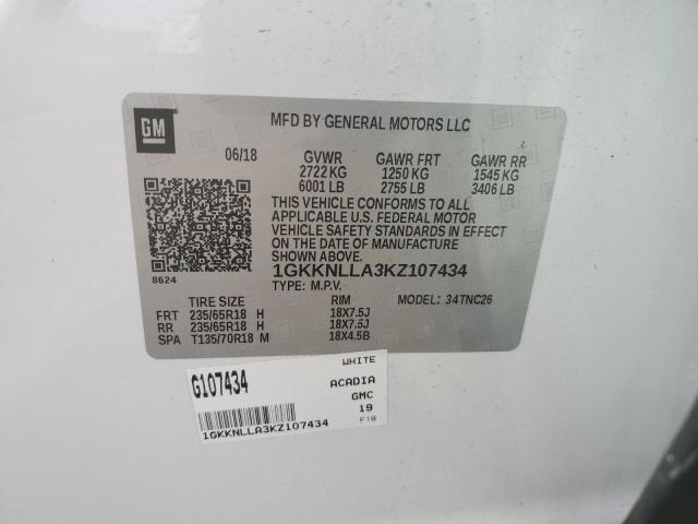 1GKKNLLA3KZ107434 GMC ACADIA SLE