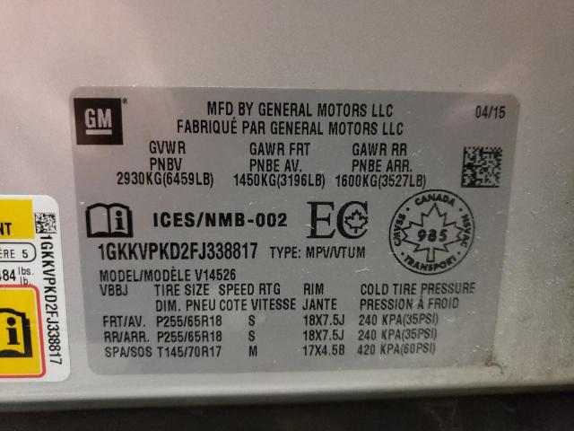 1GKKVPKD2FJ338817 GMC ACADIA SLE