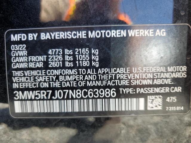 3MW5R7J07N8C63986 BMW 330XI