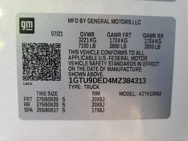 1GTU9DED4MZ384313 GMC Sierra K1500 Slt