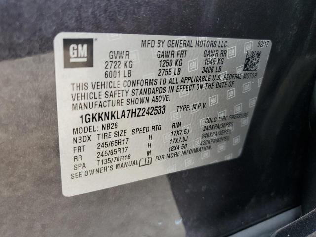 1GKKNKLA7HZ242533 GMC ACADIA SLE