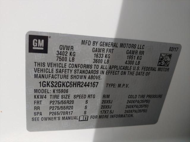 1GKS2GKC6HR244167 GMC Yukon Xl K1500 Slt