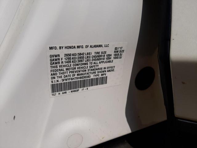 5FNYF6H7XHB030383 Honda PILOT EXLN