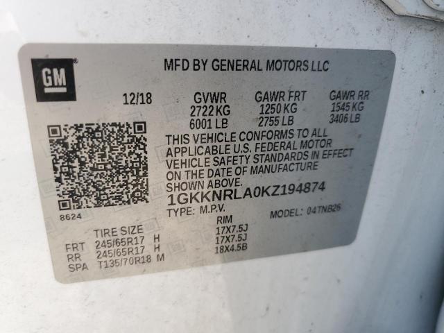 1GKKNRLA0KZ194874 GMC ACADIA SLE
