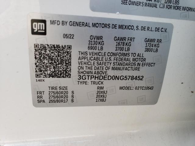 3GTPHDED0NG578452 GMC Sierra C1500 Slt