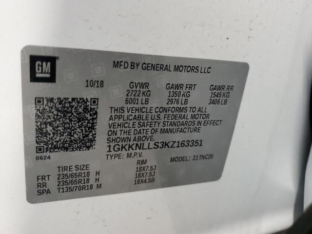 1GKKNLLS3KZ163351 GMC ACADIA SLE