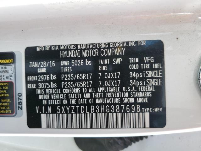 5XYZTDLB3HG387698 Hyundai SANTA FE SPORT