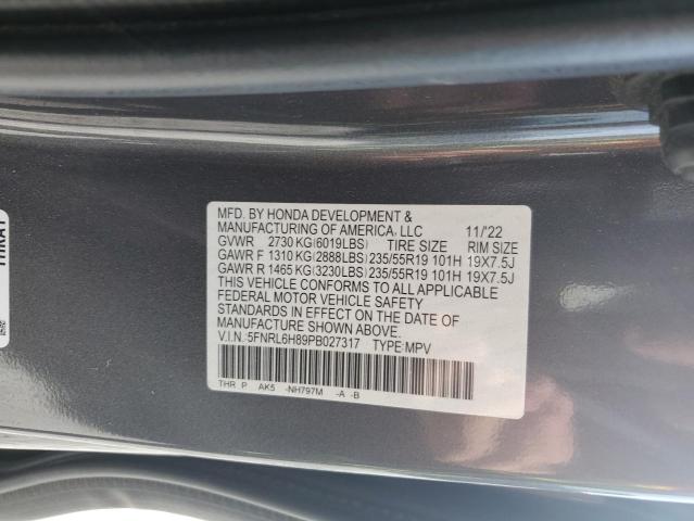 5FNRL6H89PB027317 Honda Odyssey Touring