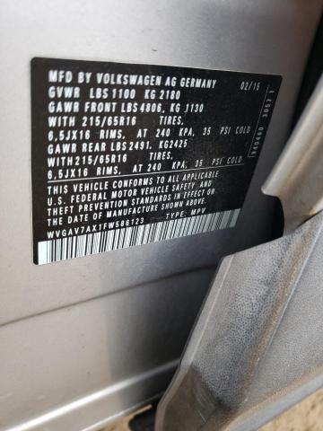 WVGAV7AX1FW586123 Volkswagen TIGUAN S