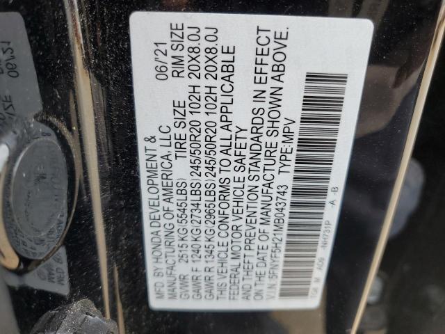 5FNYF5H21MB043743 Honda PILOT SE