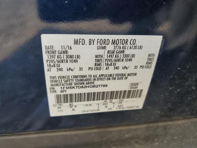 1FM5K7D82HGB27789 Ford EXPLORER XLT