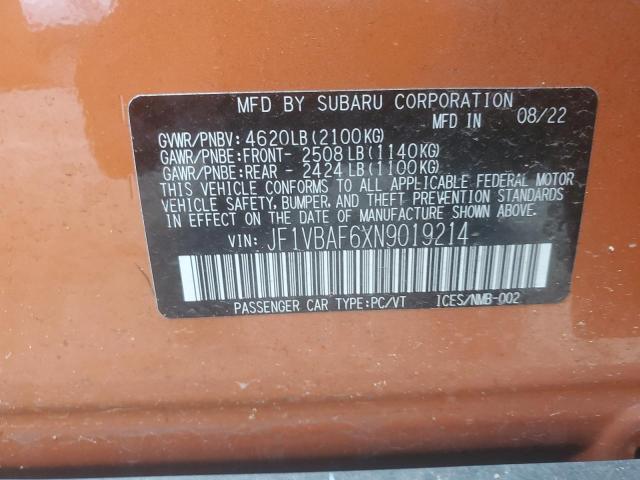 JF1VBAF6XN9019214 Subaru Wrx Premium