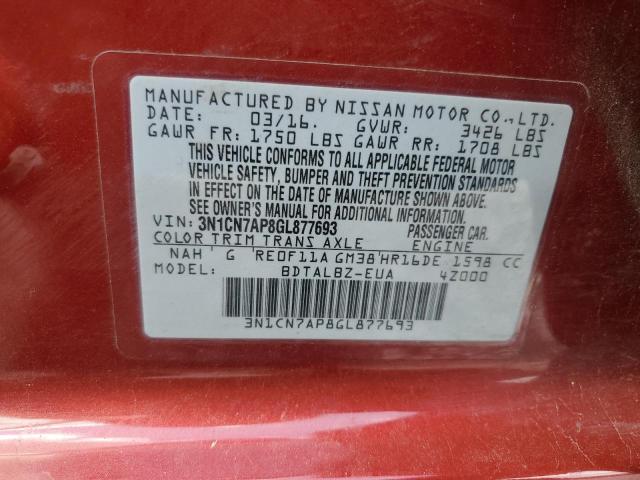 3N1CN7AP8GL877693 Nissan VERSA S