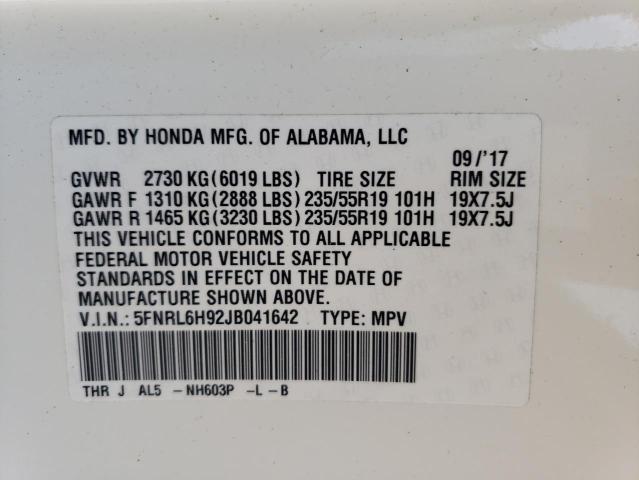 5FNRL6H92JB041642 Honda Odyssey Elite
