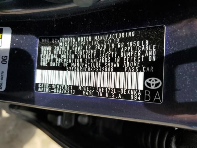 5YFBURHE8KP942808 Toyota COROLLA L